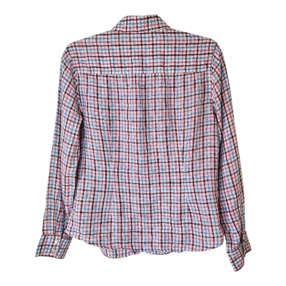 J. Mclaughlin 100% Linen Plaid Button Down Shirt Preppy Coastal Summer Size 6 - Picture 2 of 5